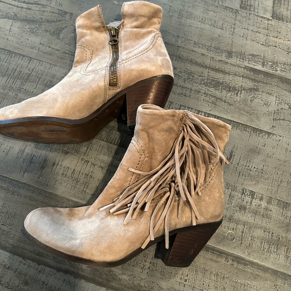 Sam Edelman Louie Tan Fringe Boho Booties Western Suede Booties - 7.5 Taupe Gray - Picture 3 of 8